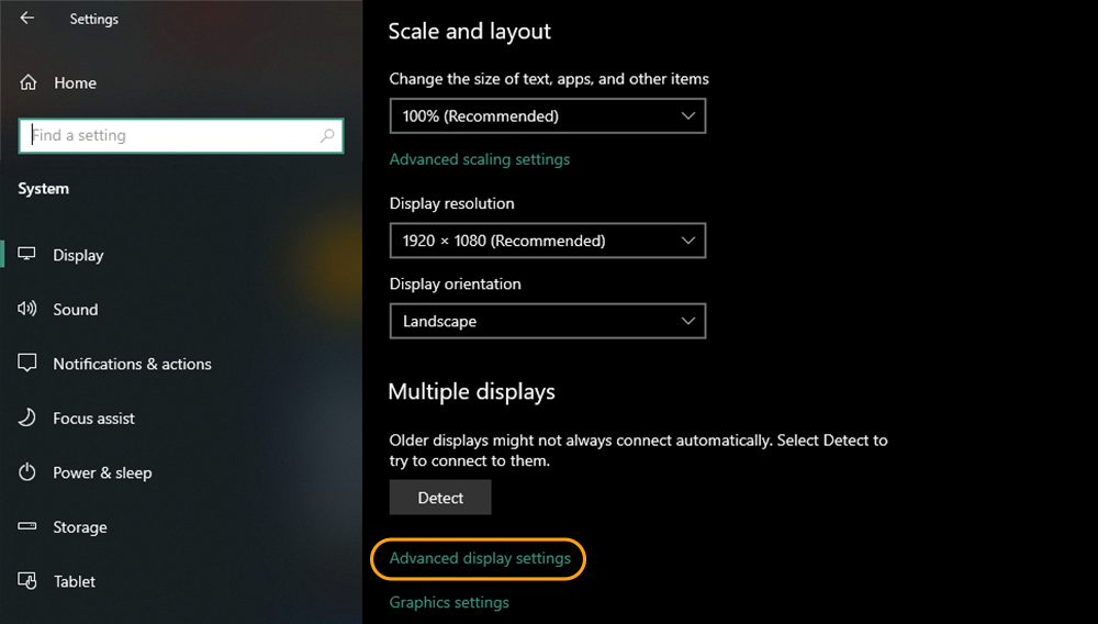 Advanced display settings