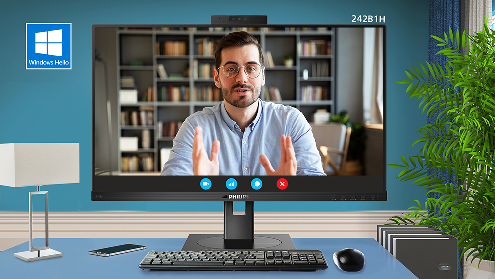 Connect with colleagues securely with this monitor’s pop-up webcam with Windows Hello™.